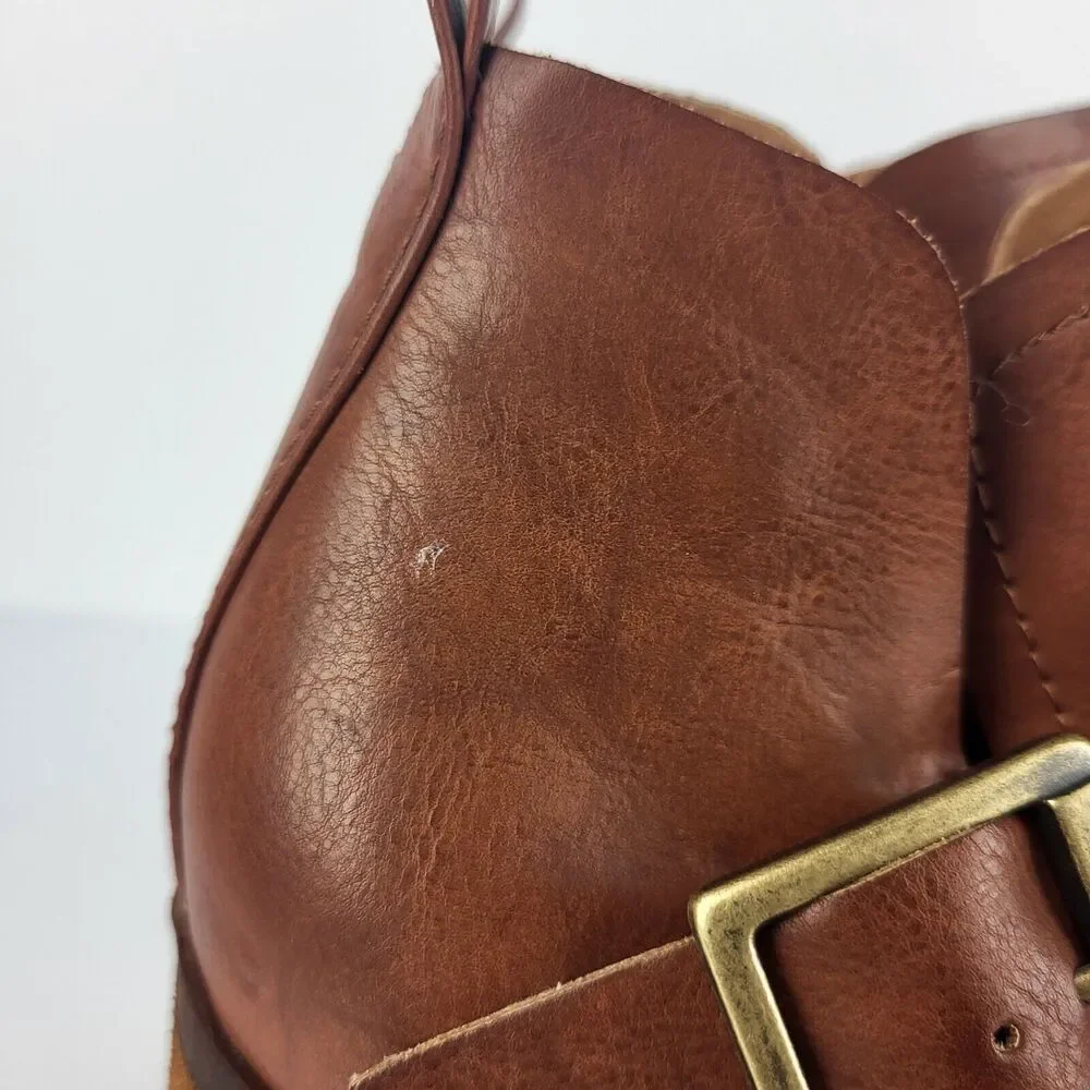 Korks Kari Ankle Booties Pull On Buckle Tan Comfort Padded Wooden 10 M